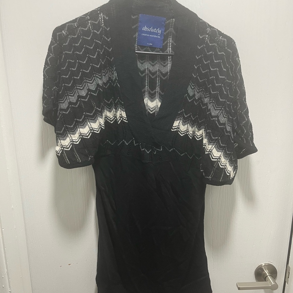 Absolutely Black, Gray and White Chevron VNeck Sweater.